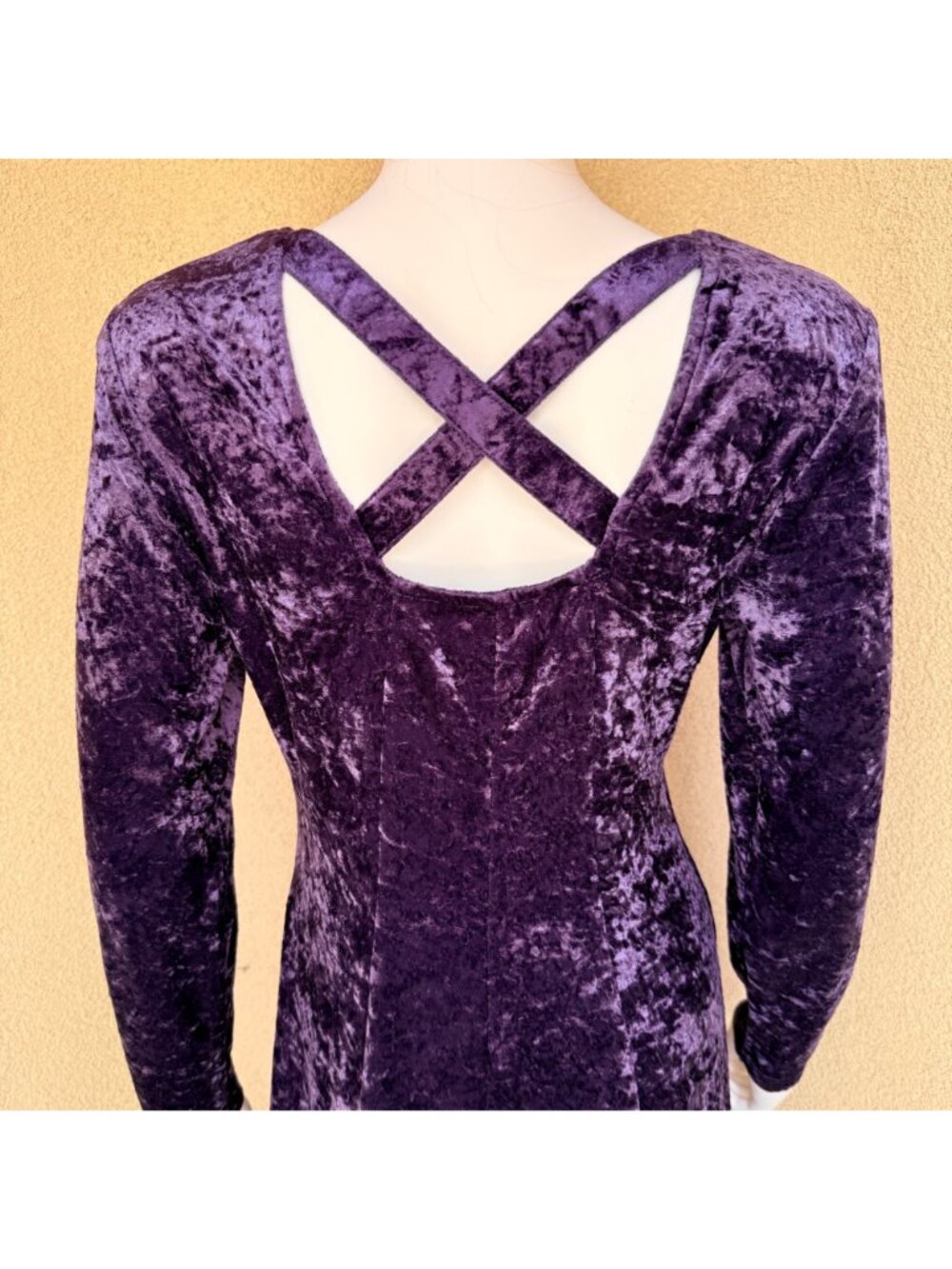 Vintage 90s Purple Crushed Velvet Skater Mini Dress - Picture 8 of 10